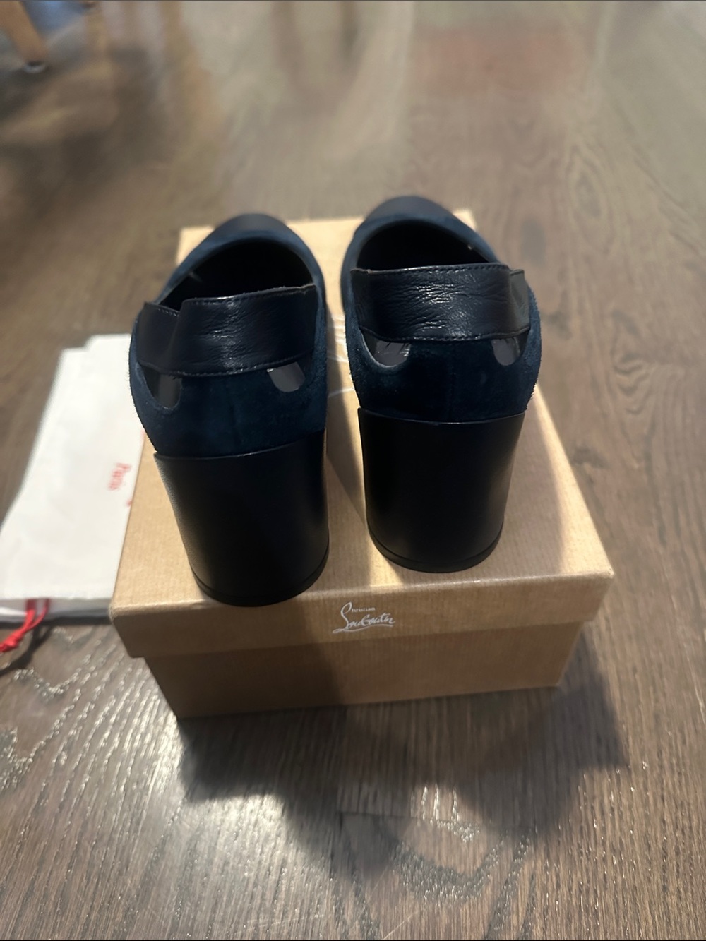 Christian Louboutin Navy Suede and Black Leather Slingback Pump - Picture 5 of 7